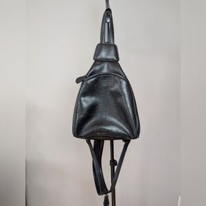 Vintage 90s Y2K Crazy Horse Liz Claiborne Black Pleather Shoulder Mini Backpack